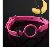 SM Open Mouth Gag Silicone O-Ring Gag Oral Sex BDSM Bondage Fetish Slave Restraints Sex Gag Muzzles Sex Toy Adjustable (Pink)