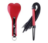 Sm Sex Toy 2 Pcs Bondage Kit Heart-Shaped Pu Leather Spanking Paddle with Tassel Holding Hand Slapping Whip for Women & Couples Red Type Two One Size