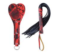 Sm Sex Toy 2 Pcs Bondage Kit Heart-Shaped Pu Leather Spanking Paddle with Tassel Holding Hand Slapping Whip for Women & Couples Red Black One Size