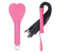 Sm Sex Toy 2 Pcs Bondage Kit Heart-Shaped Pu Leather Spanking Paddle with Tassel Holding Hand Slapping Whip for Women & Couples Pink One Size