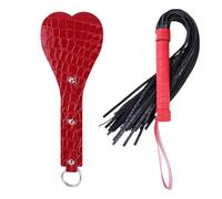 Sm Sex Toy 2 Pcs Bondage Kit Heart-Shaped Pu Leather Spanking Paddle with Tassel Holding Hand Slapping Whip for Women & Couples Red One Size