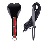 Sm Sex Toy 2 Pcs Bondage Kit Heart-Shaped Pu Leather Spanking Paddle with Tassel Holding Hand Slapping Whip for Women & Couples Red Black Two One Size