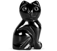 SM SMQARTCRYSTAL 2" Black Cat Figurine - Realistic Kitten Kitty Cute Ornament Animal Sculpture Art Statue - Black Obsidian - Gift for Cat Lovers
