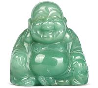 SM SMQARTCRYSTAL 2" Green Jade Crystal Laughing Happy Buddha Statue Buddha Ornaments Sitting Sculpture Decor Zen Yoga Figurine Feng Shui Good Luck Indoor Home Green Aventurine