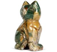 SM SMQARTCRYSTAL 2" Ocean Jasper Crystal Cat Figurine - Mini Realistic Kitten Sculpture, Cute Ornament, Animal Statue - Gift for Cat Lovers