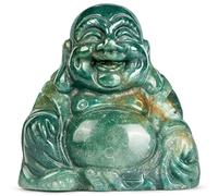 SM SMQARTCRYSTAL 2" Ocean Jasper Crystal Laughing Happy Buddha Statue Buddha Ornaments Sitting Sculpture Decor Zen Yoga Figurine Feng Shui Good Luck Indoor Home