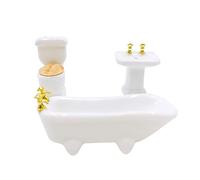 SM SunniMix 1/24 Dollhouse Miniature Bathroom Furnishing Toy, Ceramic Bathtub Toilet Sink White