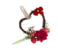 SM SunniMix Heart Rattan Artificial Rose Flower Wreath Spring Garland Home Decor, Red, 18 x 14 x 6 cm