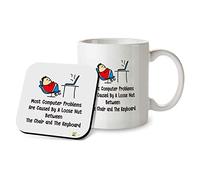 SM017 Most Computer Problem are Caused by a Loose nut Between The Chair and The Keyboard - 11OZ Mug & Matching Coaster Set