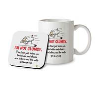 SM020 'I'm Not Clumsy' Funny Novelty Mug and Coaster Set - 11oz Sarcastic Quote Coffee Cup - Gag Gift for Men, Women, Coworkers