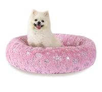SM4BED 23 Inch Christmas Snowflakes Calming Dog Bed for Small Dogs Cats, Kitty Puppy Round Anti-Anxiety Warm Bed, Soft Cozy Anti-Slip Donut Washable Pet Bed, Fits up to 30 lbs Pets