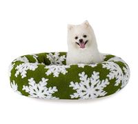 SM4BED 23 Inch Christmas Snowflakes Calming Dog Bed for Small Dogs Cats, Kitty Puppy Round Anti-Anxiety Warm Bed, Soft Cozy Anti-Slip Donut Washable Pet Bed, Fits up to 30 lbs Pets