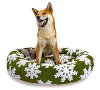 SM4BED 31 Inch Christmas Snowflakes Calming Dog Bed for Medium Dogs, Round Anti-Anxiety Warm Bed, Soft Cozy Anti-Slip Donut Washable Pet Bed, Fits up to 50 lbs Pets