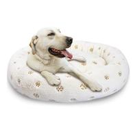 SM4BED 39 Inch Christmas Snowflakes Calming Dog Bed for Large Dogs, Round Anti-Anxiety Warm Bed, Soft Cozy Anti-Slip Donut Washable Pet Bed, Fits up to 100 lbs Pets