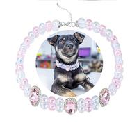 SM4BED Dog Cat Collar Necklace with 2 Row Glossy Shiny Beads Pink Rhinestones, Adjustable Bling Diamond Double Layered Puppy Jewelry for Medium Large Pet, L 14IN