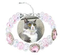 SM4BED Dog Cat Collar Necklace with 2 Row Glossy Shiny Beads Pink Rhinestones, Adjustable Bling Diamond Double Layered Small Pet Puppy Jewelry for Chihuahua Yorkie, S 8.6IN