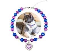 SM4BED Dog Cat Collar Pearl Necklace, Purple and Blue Beads with Shiny Rhinestone Diamond Pendant and Silver Beads, Adjustable Puppy Jewelry for Small Medium Pet, M 11IN