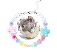 SM4BED Dog Cat Collar Pearl Necklace, White Beads with Cute Love and Adorable Cherry Blossom, Adjustable Small Pet Jewelry for Chihuahua Yorkie, S 8.6IN