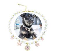 SM4BED Dog Cat Collar Pearl Necklace, White Beads with Shiny Rhinestone Diamond Pendant and Flower Golden Beads, Adjustable Puppy Jewelry for Medium Large Pet, L 14IN