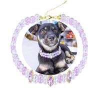 SM4BED Dog Collar Necklace with 2 Row Glossy Shiny Beads Purple Rhinestones, Adjustable Bling Diamond Double Layered Pet Jewelry for Large Dogs, XL 17IN