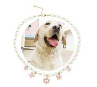 SM4BED Dog Collar Pearl Necklace, White Beads with Shiny Rhinestone Diamond Pendant and Flower Golden Beads, Adjustable Pet Jewelry for Large Dogs, XXL 20.5IN