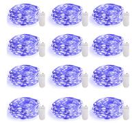 Smacen 12 Pack Black Light Fairy Lights Battery Operated UV Black String Lights Waterproof Silver Wire 7 Ft 20 Led Firefly Starry Moon Lights for DIY Glow Party Body Paint Halloween Décor