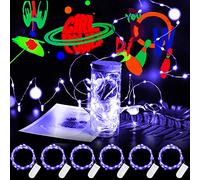 Smacen 6 Pack Black Light Fairy Lights Battery Operated UV Black String Lights Waterproof Silver Wire 7 Ft 20 Led Firefly Starry Moon Lights for DIY Glow Party Body Paint Halloween Décor