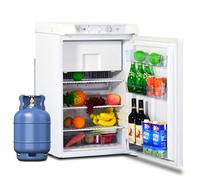 Smad Gas Fridge Freezer (85L + 15L), Gas 12V 240V, Silent 3 Way Fridge for Mobile Home, Garage, Cottages, Dorm, Office, Hotel, Bedroom, Campervan, Caravan, Reversible Door, White