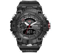SMAEL Men's Analog-Digital Sport Watch Outdoor Military Black Wristwatch with Alarm Dual Time Waterproof LED Stopwatch, Black, Military