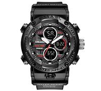 SMAEL Mens Digital Analog Watch Outdoor Sports Waterproof Military Watches Alarm Large Face Wrist Watch with LED and Luminous Hands, Black,