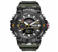 SMAEL Men's Military Style Digital Sports Watch - Waterproof - Chronograph - Large Wrist - Alarm - Date - Multifunction - LED Stopwatch, Military Green, Sporty