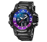 SMAEL Men's Military Watches Outdoor Sports Watch Waterproof LED Date Alarm Digital Analog Wrist Watches for Men, Purple Blue, Large Face, sport