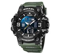 SMAEL Men's Military Watches Outdoor Sports Watch Waterproof LED Date Alarm Digital Analog Wrist Watches for Men, Army Green, Large Face, Digital