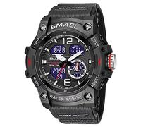SMAEL Men's Watches Military Outdoor Waterproof Sports Wrist Watch Date Multi Function LED Alarm Stopwatch, Digital Watches for Mens, 8007 Black, Large Face, Digital
