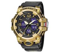 SMAEL Men's Watches Military Sports Outdoor Waterproof Wrist Watch Multi Function Tactics LED Date Alarm Digital Analog Watches, Black Glod, Large Face