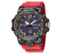 SMAEL Men's Watches Military Sports Outdoor Waterproof Wrist Watch Multi Function Tactics LED Date Alarm Digital Analog Watches,Red