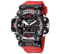 SMAEL Men's Watches Outdoor Sports Waterproof Watch Date Multifunction LED Alarm Stopwatch Analog Digital Watches for Men, 8072 Red, Digital