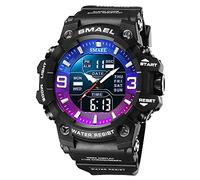SMAEL Men's Watches Sports Outdoor Waterproof Military Watch Date Multi Function Tactics LED Face Alarm Stopwatch for Men 8049, Purple Blue, Digital