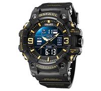 SMAEL Men's Watches Sports Outdoor Waterproof Military Watch Date Multi Function Tactics LED Face Alarm Stopwatch for Men 8049, Gold, Digital