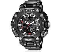 SMAEL Men's Watches Sports Outdoor Waterproof Military Watch Date Multifunction Tactics LED Face Alarm Stopwatch for Men SM-8053, Black, Digital