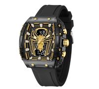 SMAEL Watches for Men Spider Unique Tonneau Watch with Digital Analog Dual Time Display Countdown Stopwatch Punk Cool Design 5ATM Waterproof 8116 Black Gold