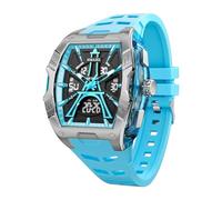 SMAEL Watches for Men Unique Eiffel Tower Tonneau Light Blue Wristwatch with Digital Analog Dual Time Display Countdown Stopwatch Punk Cool Design 5ATM Waterproof 8131 Relojes para Hombres