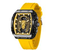 SMAEL Watches for Men Unique Spider Tonneau Watch with Digital Analog Dual Time Display Countdown Stopwatch Punk Cool Design 5ATM Waterproof 8116 Yellow Relojes para Hombres