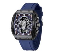 SMAEL Watches for Men Unique Square Blue Wristwatch with Digital Analog Dual Time Display Countdown Stopwatch Punk Cool Design 5ATM Waterproof 8116