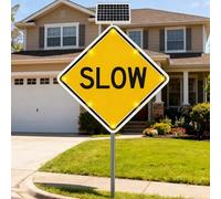 smafoseedding Pro Solar Led Slow Sign W/ 8leds - 24"/32" Solar Powered Aluminum Warning Reflective Slow Sign, Rust-Proof Metal Frame, High Visibility,For Street, Driveway 80cm/32in