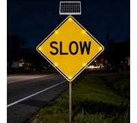 smafoseedding Solar Led Powered Slow Down Signs - Flashing Slow Safety Light Sign For Driveway, Neighborhoods, Street Illuminated Boards, Reflective Aluminum With Installation Accessories 80cm/32in