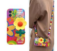 SMAIGE Lanyard Case Compatible with iPhone 16 Case 6.1 inches, Crossbody case with Strap and Wrist Band,Unique Cute Kawaii Colorful Painting Flowers Design for Girls and Women