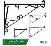 (Small - 12", 5) Elixir Gardens Heavy Duty Wrought Iron Wall Bracket for Hanging Basket S, M, L, XL - Black