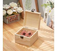 Small-14X14X10Cm Wooden Memory Keepsake Storage Box With Lid-Clasp Natural Decorative Wood Holder