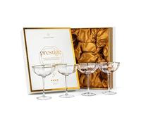 Small 150 ml Octagonal Prestige Coupe Glasses with Gold Rims for Cocktails and Champagne | Set of 4 | Crystal Angled Long Stemmed Glassware for Espresso Martini, Daiquiri, Gimlet, Cosmopolitan